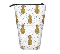 ESASAM Gold Glitter Pineapples Fruit Vertical Retractable Pencil Case, Easy to Use, Adjustable Size According to Needs