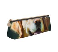 ESASAM Golden Retriever Dog Leather Triangular Pencil Case, Lightweight and Cute, with Large Capacity