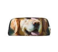 ESASAM Golden Retriever Dog Leather Zipper Three-Dimensional Pencil Case, Simple and Elegant, Fashionable and Practical