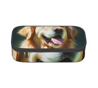 ESASAM Golden Retriever Dog Print Pencil Case Spacious Oxford Cloth Storage with Multiple Compartments