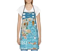 ESASAM Greece Map Print Aprons For Unisex With Pockets, Cooking Kitchen Aprons Women Cotton Polyester Waterproof Apron