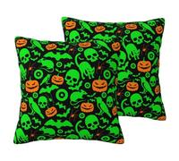 ESASAM Green Ghost Horror Halloween Pumpkin 2-Piece Imitation Linen Pillowcase, Thick And Stylish, Providing You With The Most Peaceful Relaxation