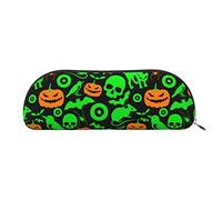 ESASAM Green Ghost Horror Halloween Pumpkin Leather Semi-Circular Storage Bag, Semi-Circular Shape, Simple and Fashionable