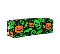 ESASAM Green Ghost Horror Halloween Pumpkin Leather Zipper Three-Dimensional Pencil Case, Simple and Elegant, Fashionable and Practical