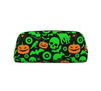 ESASAM Green Ghost Horror Halloween Pumpkin Leather Zipper Three-Dimensional Pencil Case, Simple and Elegant, Fashionable and Practical