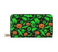 ESASAM Green Ghost Horror Halloween Pumpkin Long Imitation Leather Wallet, Stylish, Practical, and Durable