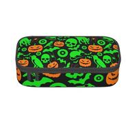 ESASAM Green Ghost Horror Halloween Pumpkin Print Pencil Case Spacious Oxford Cloth Storage with Multiple Compartments