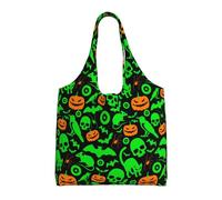 ESASAM Green Ghost Horror Halloween Pumpkin Stylish Canvas One-Shoulder Commuter Bag-Suitable For Daily Use And Urban Exploration
