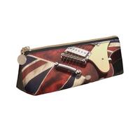 ESASAM Guitar British Flag Leather Triangular Pencil Case, Lightweight and Cute, with Large Capacity