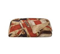 ESASAM Guitar British Flag Leather Zipper Three-Dimensional Pencil Case, Simple and Elegant, Fashionable and Practical