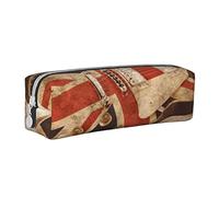 ESASAM Guitar British Flag Leather Zipper Three-Dimensional Pencil Case, Simple and Elegant, Fashionable and Practical