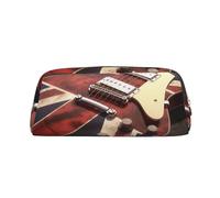 ESASAM Guitar British Flag Leather Zipper Three-Dimensional Pencil Case, Simple and Elegant, Fashionable and Practical