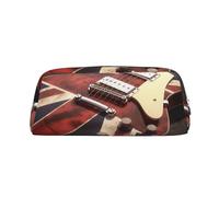 ESASAM Guitar British Flag Leather Zipper Three-Dimensional Pencil Case, Simple and Elegant, Fashionable and Practical