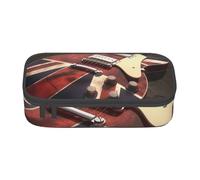 ESASAM Guitar British Flag Print Pencil Case Spacious Oxford Cloth Storage with Multiple Compartments