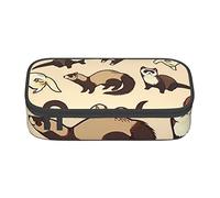 ESASAM Hairy Ferret Print Pencil Case Spacious Oxford Cloth Storage with Multiple Compartments