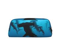 ESASAM Hammerhead Sharks Leather Zipper Three-Dimensional Pencil Case, Simple and Elegant, Fashionable and Practical