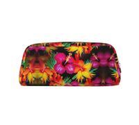 ESASAM Hawaiian Colorful Flower Leather Zipper Three-Dimensional Pencil Case, Simple and Elegant, Fashionable and Practical