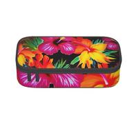 ESASAM Hawaiian Colorful Flower Print Pencil Case Spacious Oxford Cloth Storage with Multiple Compartments