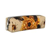 ESASAM Honey Bees Leather Zipper Three-Dimensional Pencil Case, Simple and Elegant, Fashionable and Practical