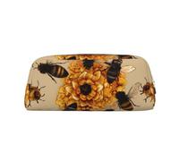 ESASAM Honey Bees Leather Zipper Three-Dimensional Pencil Case, Simple and Elegant, Fashionable and Practical