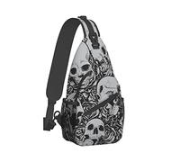 ESASAM Horrible Dark Skulls Flowers Pattern Print Men'S Casual Crossbody Chest Bag - Premium Single-Sided Printed Design