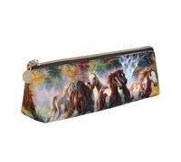 ESASAM Horses Leather Triangular Pencil Case, Lightweight and Cute, with Large Capacity