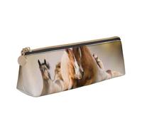 ESASAM Horses Leather Triangular Pencil Case, Lightweight and Cute, with Large Capacity