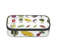 ESASAM Introduction of Various Vegetables Print Pencil Case Spacious Oxford Cloth Storage with Multiple Compartments