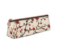 ESASAM Japanese Spring Plum Floral Leather Triangular Pencil Case, Lightweight and Cute, with Large Capacity