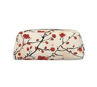 ESASAM Japanese Spring Plum Floral Leather Zipper Three-Dimensional Pencil Case, Simple and Elegant, Fashionable and Practical