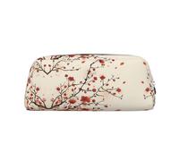 ESASAM Japanese Spring Plum Floral Leather Zipper Three-Dimensional Pencil Case, Simple and Elegant, Fashionable and Practical
