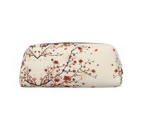 ESASAM Japanese Spring Plum Floral Leather Zipper Three-Dimensional Pencil Case, Simple and Elegant, Fashionable and Practical