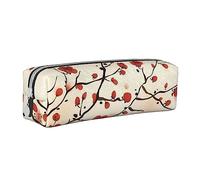 ESASAM Japanese Spring Plum Floral Leather Zipper Three-Dimensional Pencil Case, Simple and Elegant, Fashionable and Practical