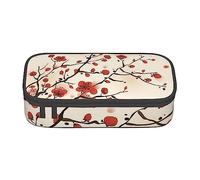 ESASAM Japanese Spring Plum Floral Print Pencil Case Spacious Oxford Cloth Storage with Multiple Compartments