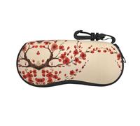 ESASAM Japanese Spring Plum Floral Print Ultra-Light Portable Soft Shell Glasses Case (Horizontal Style) â€“ Full-Print Double-Sided Design, Versatile & Compact, Made With Neoprene Material