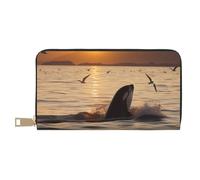 ESASAM Killer Whale Under Sunset Long Imitation Leather Wallet, Stylish, Practical, and Durable