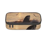 ESASAM Killer Whale Under Sunset Print Pencil Case Spacious Oxford Cloth Storage with Multiple Compartments