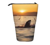 ESASAM Killer Whale Under Sunset Vertical Retractable Pencil Case, Easy to Use, Adjustable Size According to Needs