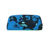ESASAM Killer Whales Swim Along Leather Zipper Three-Dimensional Pencil Case, Simple and Elegant, Fashionable and Practical