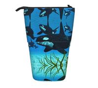 ESASAM Killer Whales Swim Along Vertical Retractable Pencil Case, Easy to Use, Adjustable Size According to Needs