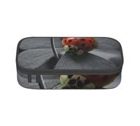 ESASAM Ladybug Daisy Print Pencil Case Spacious Oxford Cloth Storage with Multiple Compartments