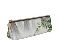 ESASAM Landscape Painting Leather Triangular Pencil Case, Lightweight and Cute, with Large Capacity