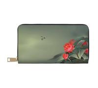 ESASAM Lotus Flower and Dragonfly Long Imitation Leather Wallet, Stylish, Practical, and Durable