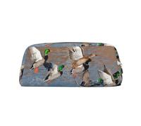 ESASAM Mallard Ducks Leather Zipper Three-Dimensional Pencil Case, Simple and Elegant, Fashionable and Practical