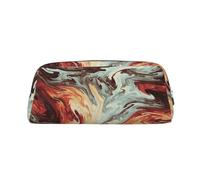 ESASAM Marble Mixed Brown Leather Zipper Three-Dimensional Pencil Case, Simple and Elegant, Fashionable and Practical