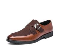 EsaSam Men's Classic Monk Strap Dress Shoes Formal Business Patchwork Buckle Loafers for Wedding Party Office Brown Black,Brown,7.5 UK