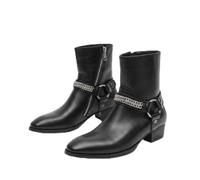 EsaSam Men's Harness Ankle Boots PU Leather Chelsea Boots Black