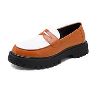 EsaSam Men's Penny Loafers Platform Chunky Slip-On Classic Business Casual Formal Work Shoes,Brown,7 UK