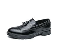 EsaSam Men's Platform Chunky Heel Loafers Fashion Business Casual Formal Work Shoes Non-Slip Lug Sole Slip-On,Black,5 UK