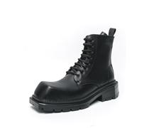 EsaSam Men's Square Toe Combat Ankle Boots Chunky Lace Up Dress Boots with Side Zipper Black